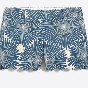 J Crew Womens Printed Scallop Hem Shorts Sz 8 Blue Linen Blend Floral White